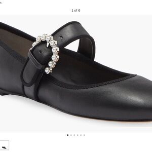 Stuart Weitzman Black Flats with Pearl Buckle